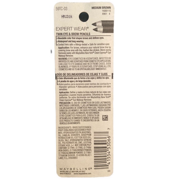 *SOLD*Maybelline NY Expert Wear Twin Eye & Brow Wood Pencils. Medium Brown #103 - Picture 2 of 2